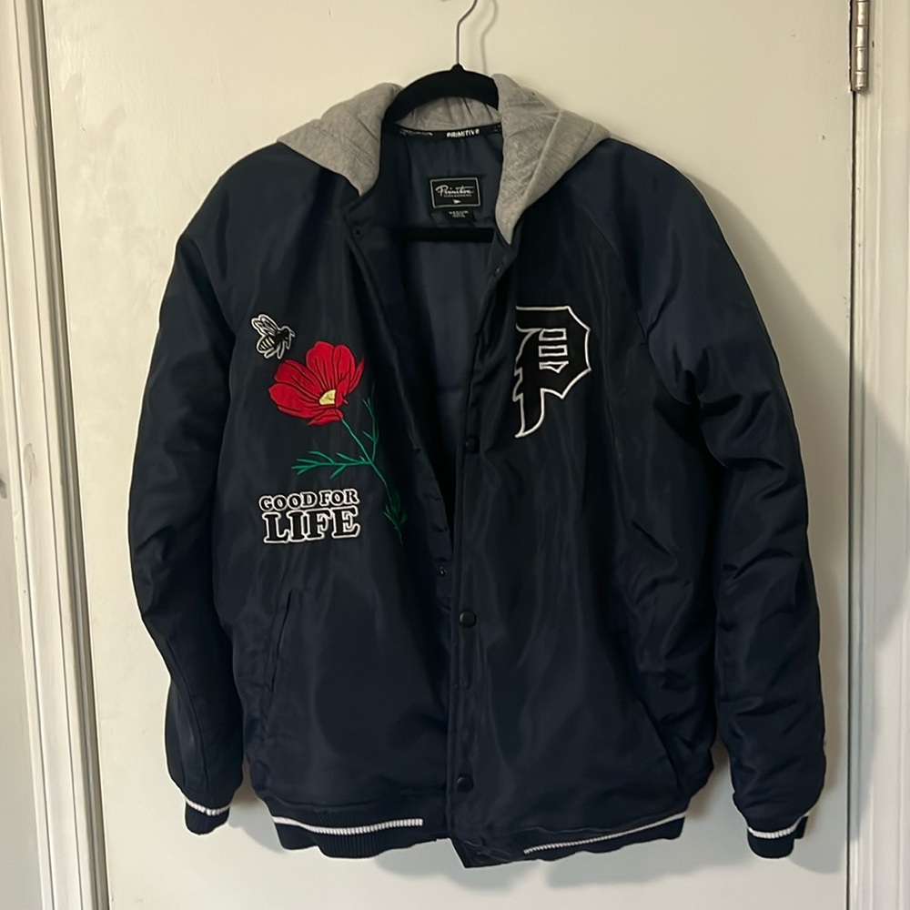 Primitive Keeper Two Fer Varsity Jacket Men navy. Like new